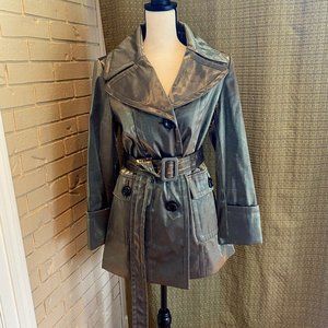 Hilary Radley Green Metallic Woman’s Trench Coat Jacket With Belt